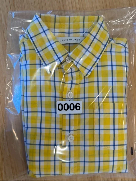 Janie And Jack Boy Small 5 Button Up Shirt Yellow Plaid Roll Sleeve Window Pane - Picture 8 of 8